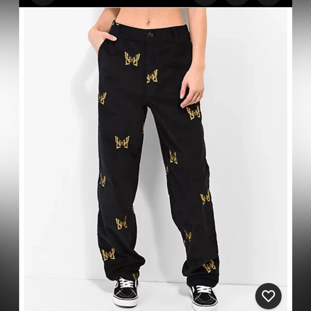 Lurking Class Pants Black Skull Butterflies Corduroy Goth Grunge 4